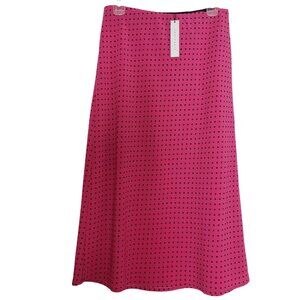 Sanctuary M Pink with Black Dots Bias Cut Polyester Crepe Midi Skirt Pull On NWT